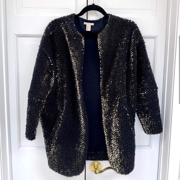 H&M Black Sequin Open-Front Cardigan, Size 34, Brand New - Picture 7 of 13